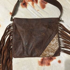 Real Handmade Fringe Leather Magnetic Clasp Purse